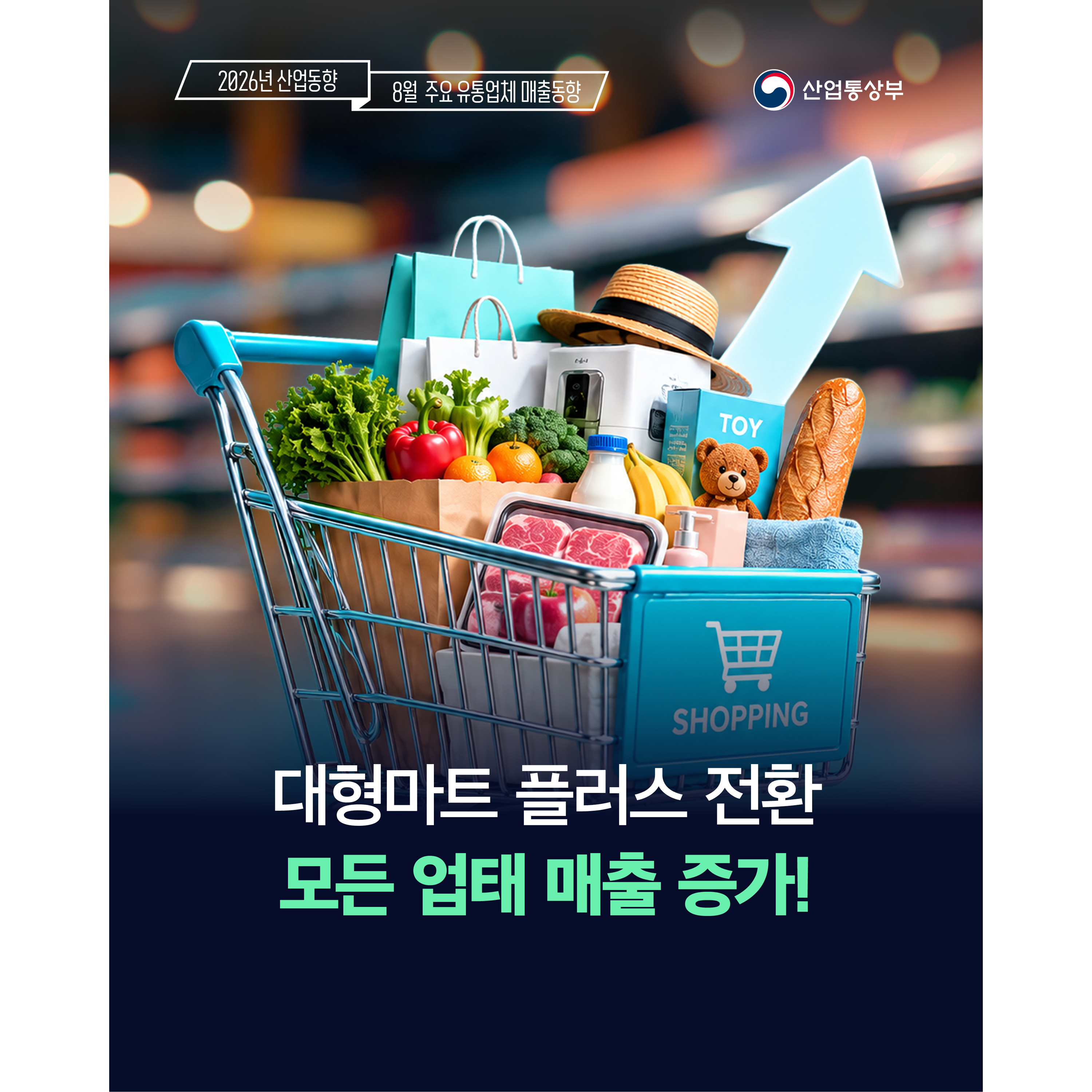 2026년 8월 주요 유통업체 매출동향
산업통상부

대형마트 플러스 전환
모든 업태 매출 증가!
