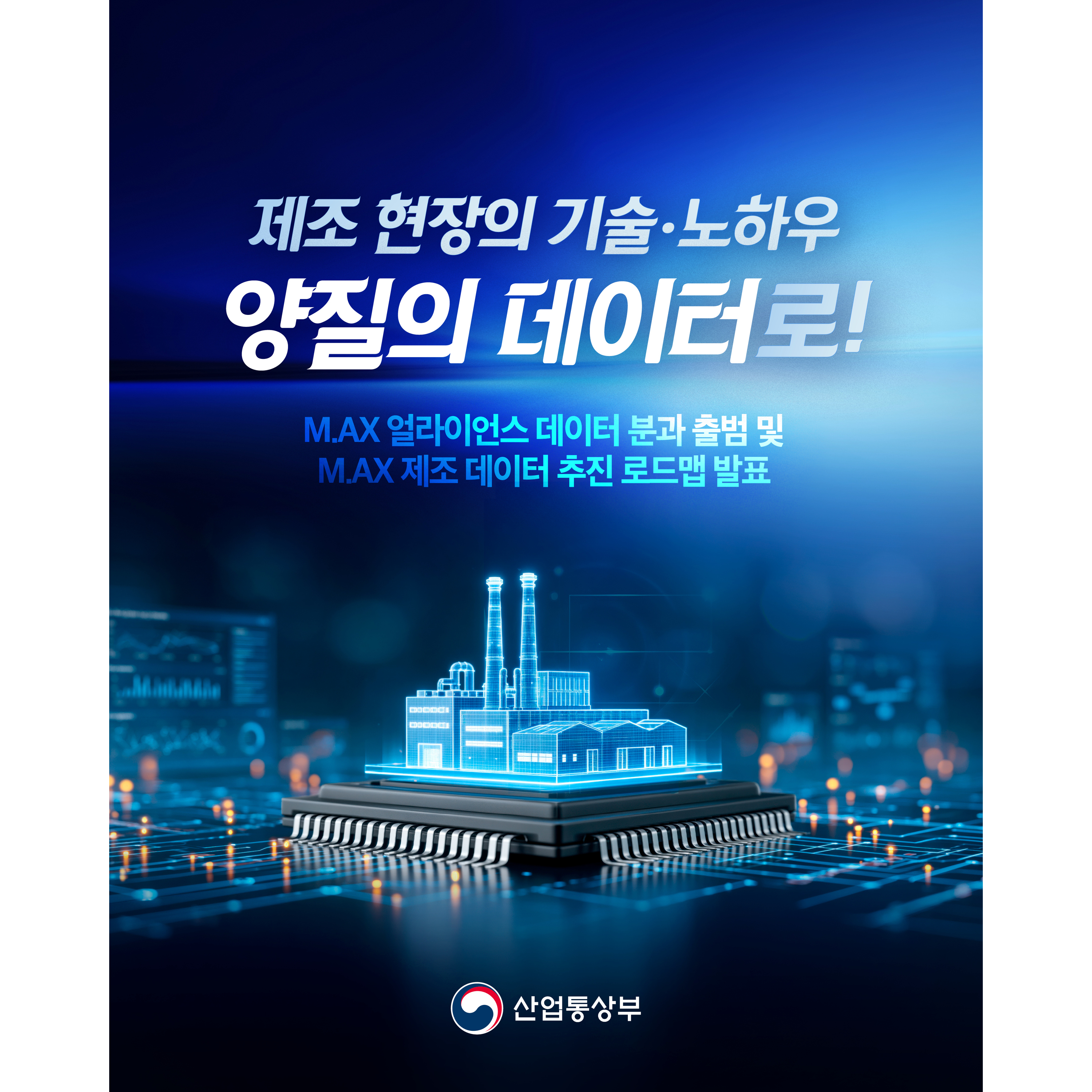 제조 현장의 기술‧노하우
양질의 데이터로!


M.AX 얼라이언스 데이터 분과 출범 및
M.AX 제조 데이터 추진 로드맵 발표


산업통상부