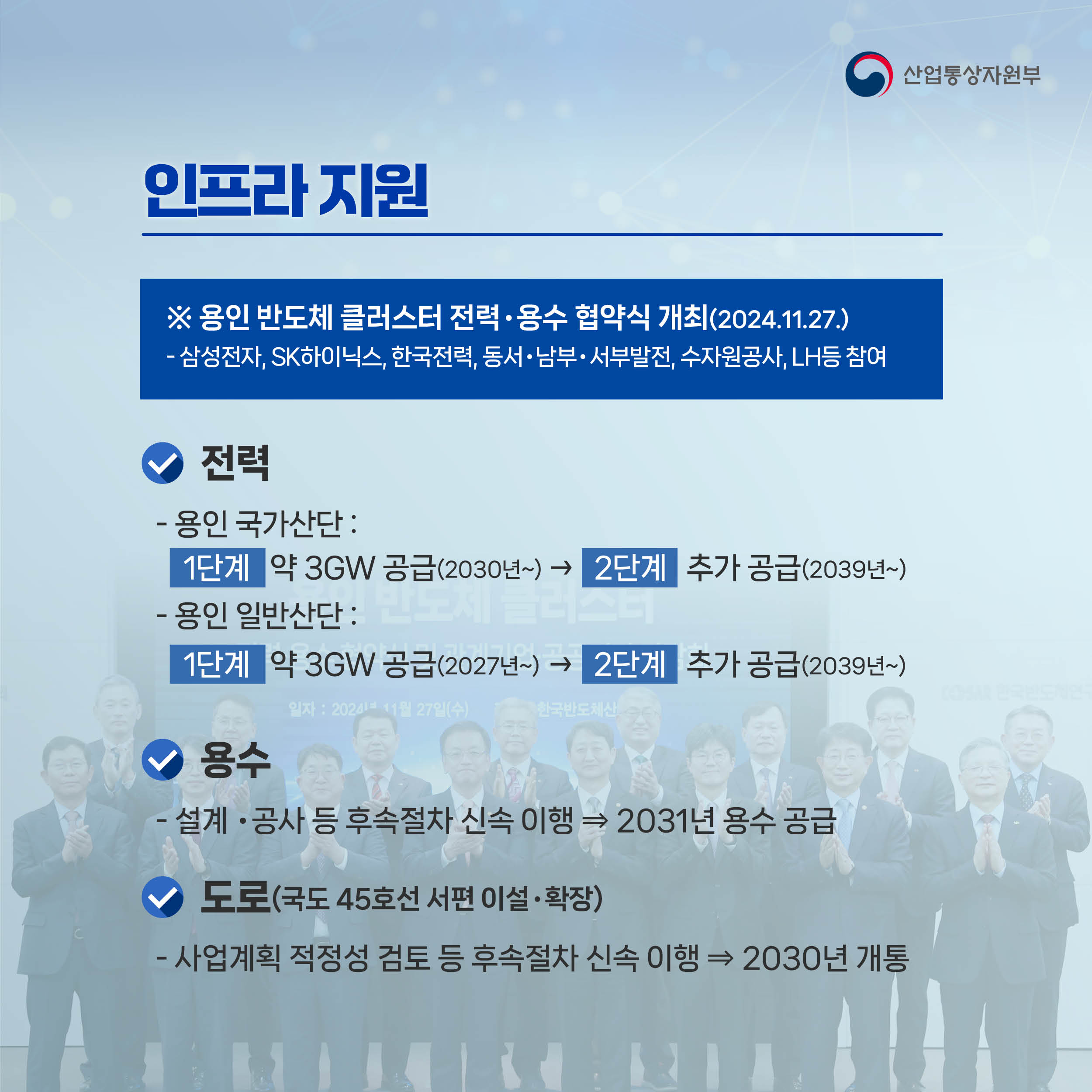산업통상자원부

금융 지원

정책금융 지원
- 반도체 전 분야에 14조원 이상 공급(2025년)

펀드 조성
- 1200억원 규모 신규 반도체 생태계 펀드 조성(2025년)