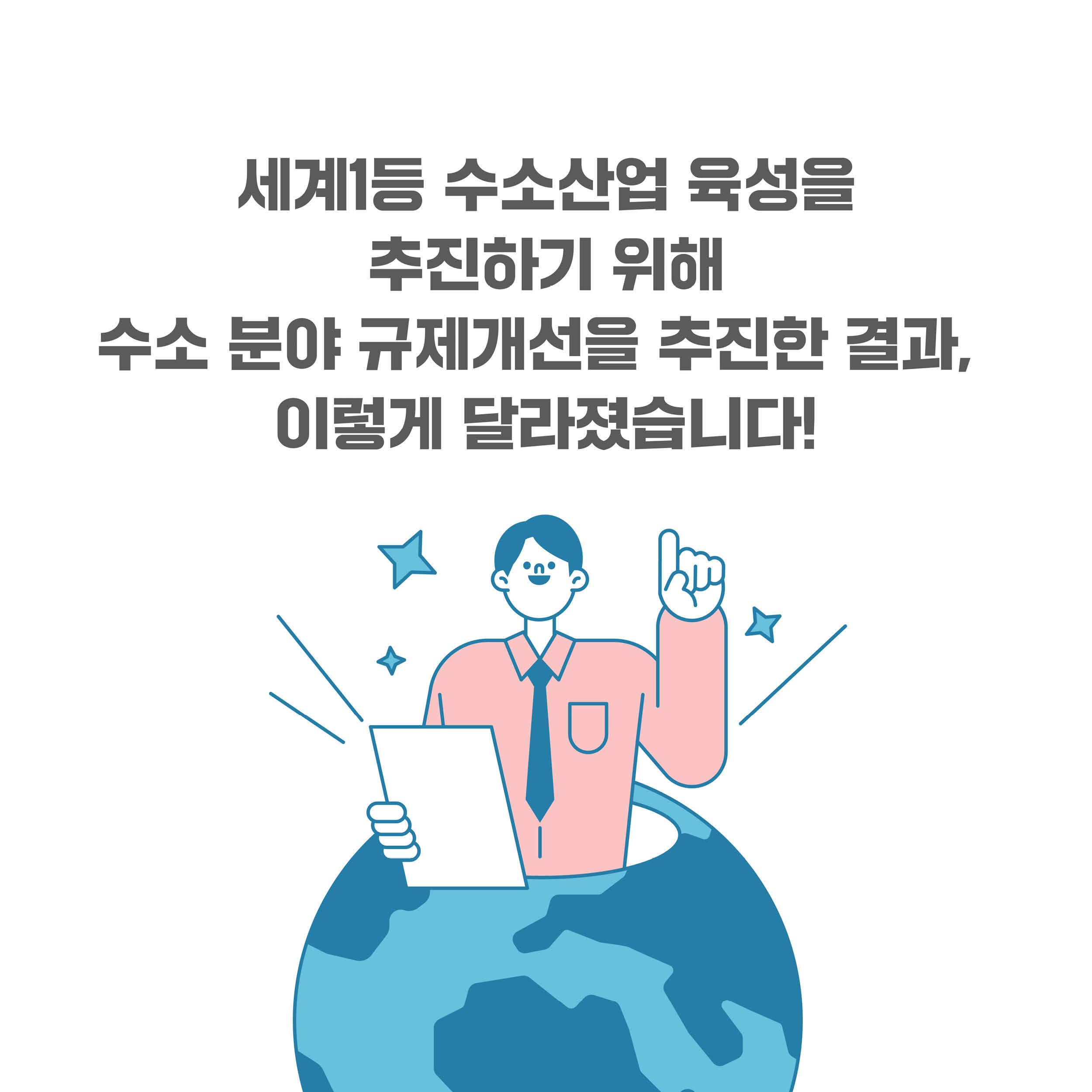 세계1등 수소산업 육성을 추진하기 위해
수소 분야 규제개선을 추진한 결과, 이렇게 달라졌습니다!