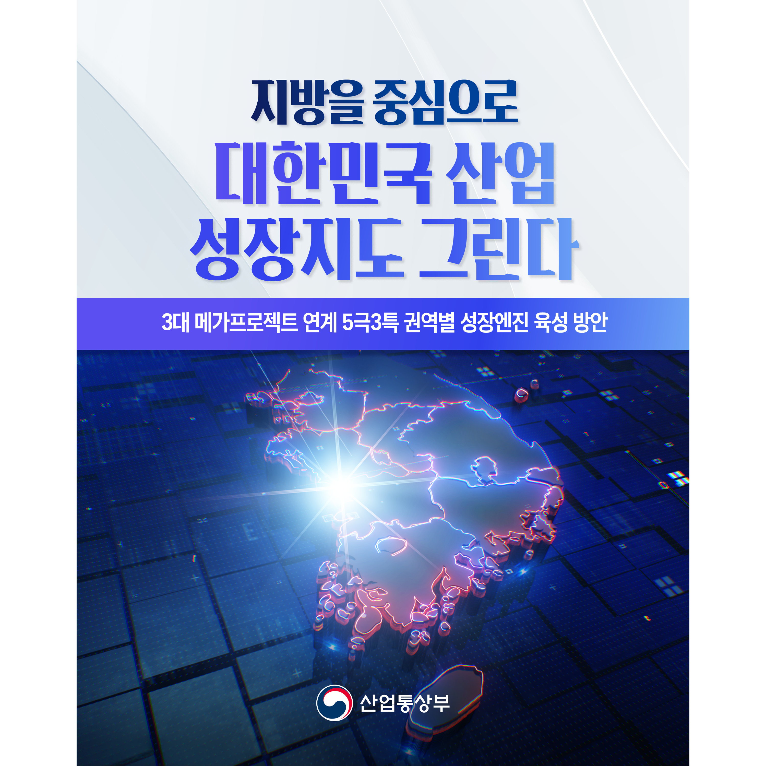 지방을 중심으로
대한민국 산업 성장지도 그린다


3대 메가프로젝트 연계 권역별 성장엔진 육성 방안

산업통상부