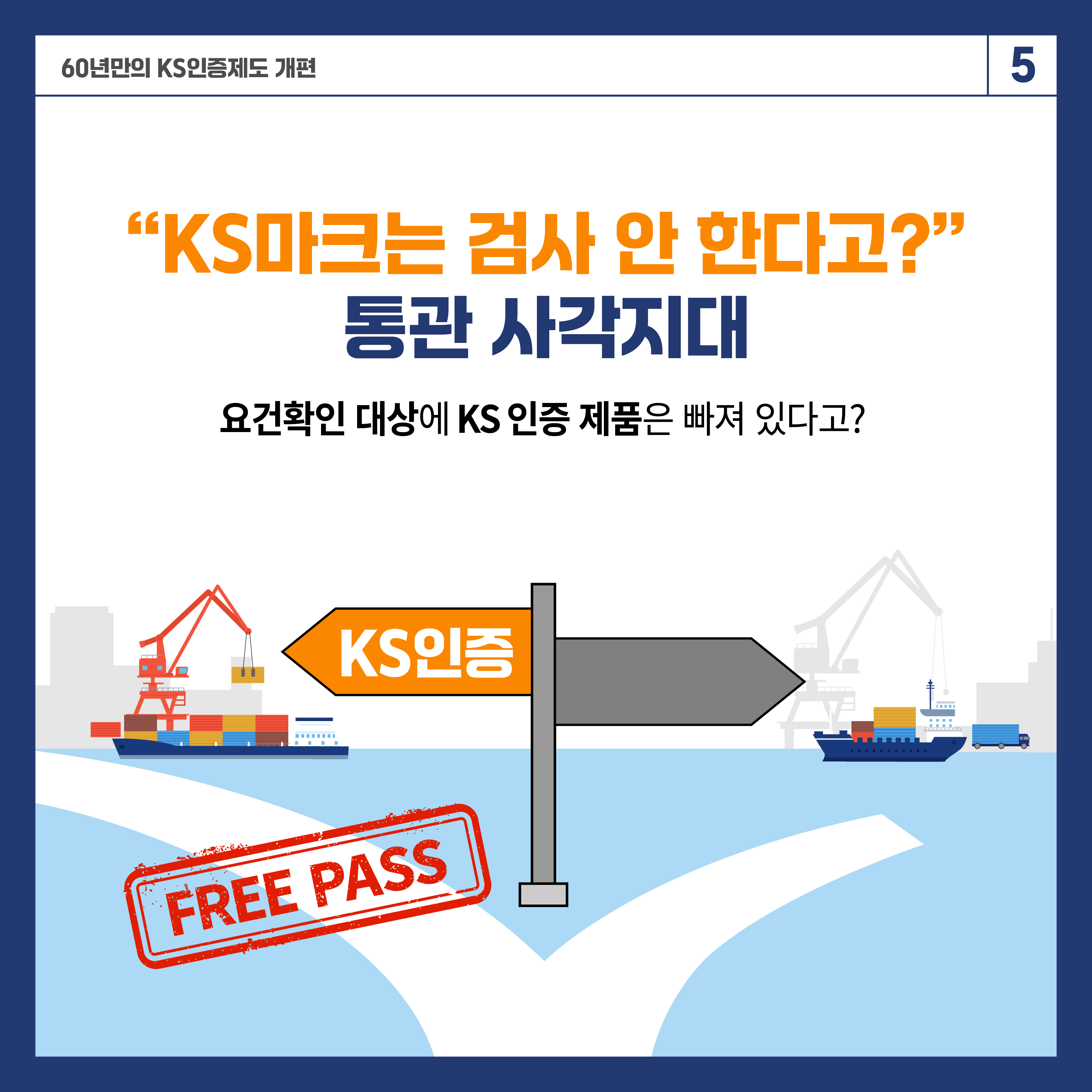 60년 만의 KS인증제도 개편 5

"KS마크는 검사 안 한다고?"
통관 사각지대
요건확인 대상에 KS 인증 제품은 빠져 있다고?

KS인증 FREE PASS