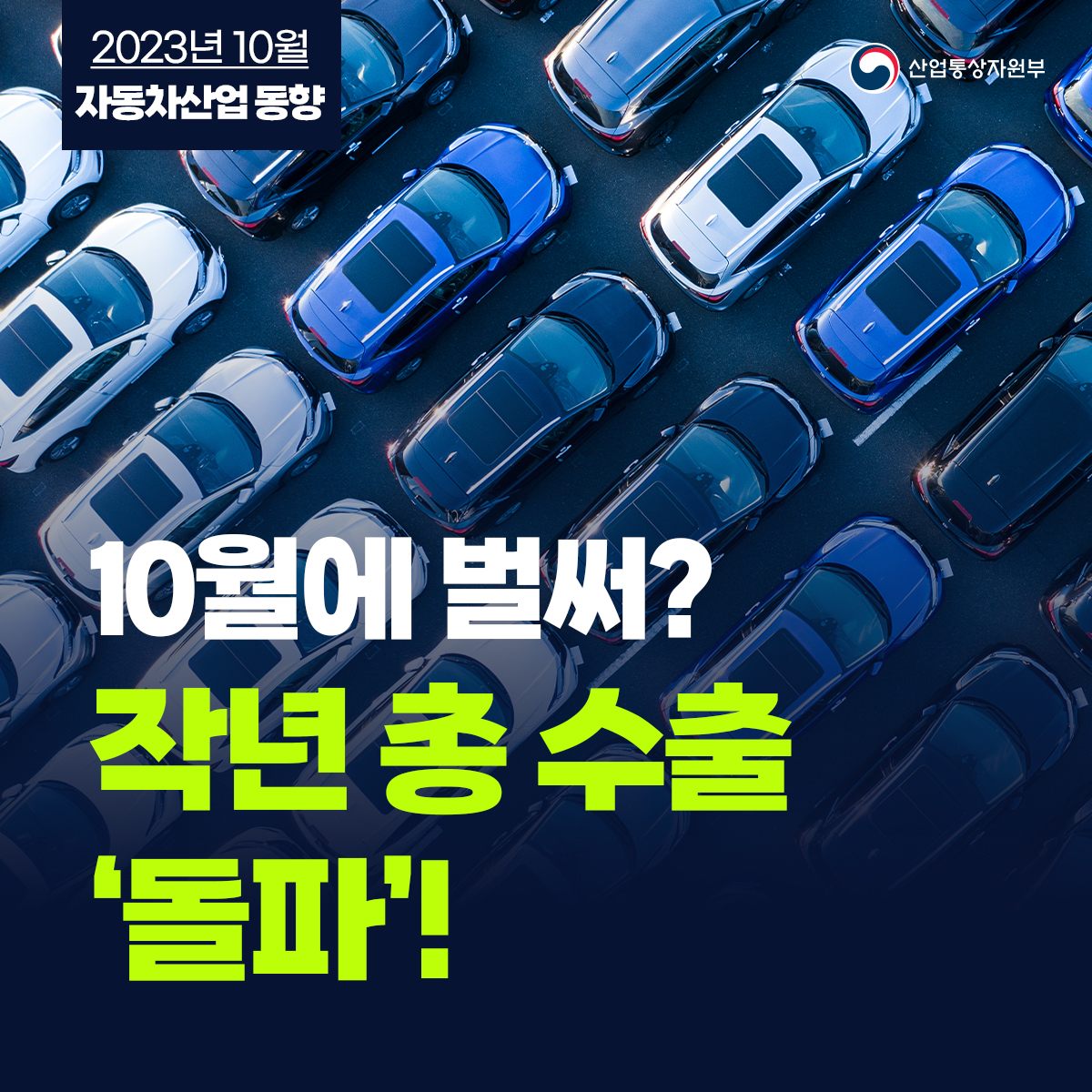 산업통상자원부
2023년 10월 자동차산업 동향
10월에 벌써? 작년 총 수출 '돌파'!
