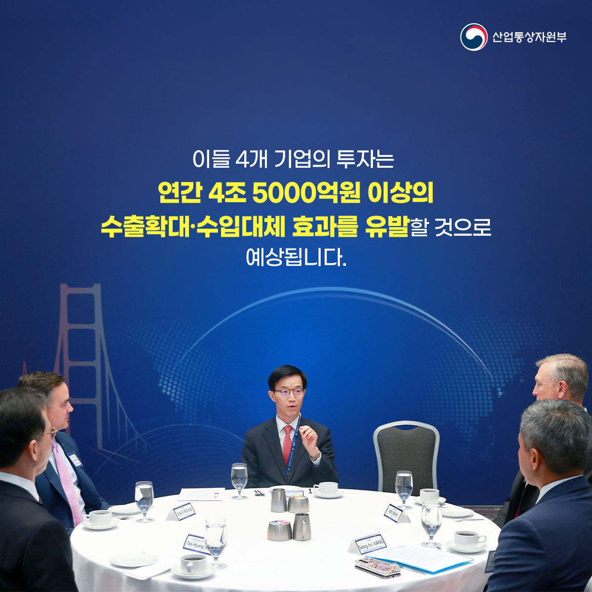 산업통상자원부
이들 4개 기업의 투자는 연간 4조 5000억원 이상의 수출확대·수입대체 효과를 유발할 것으로 예상됩니다.
