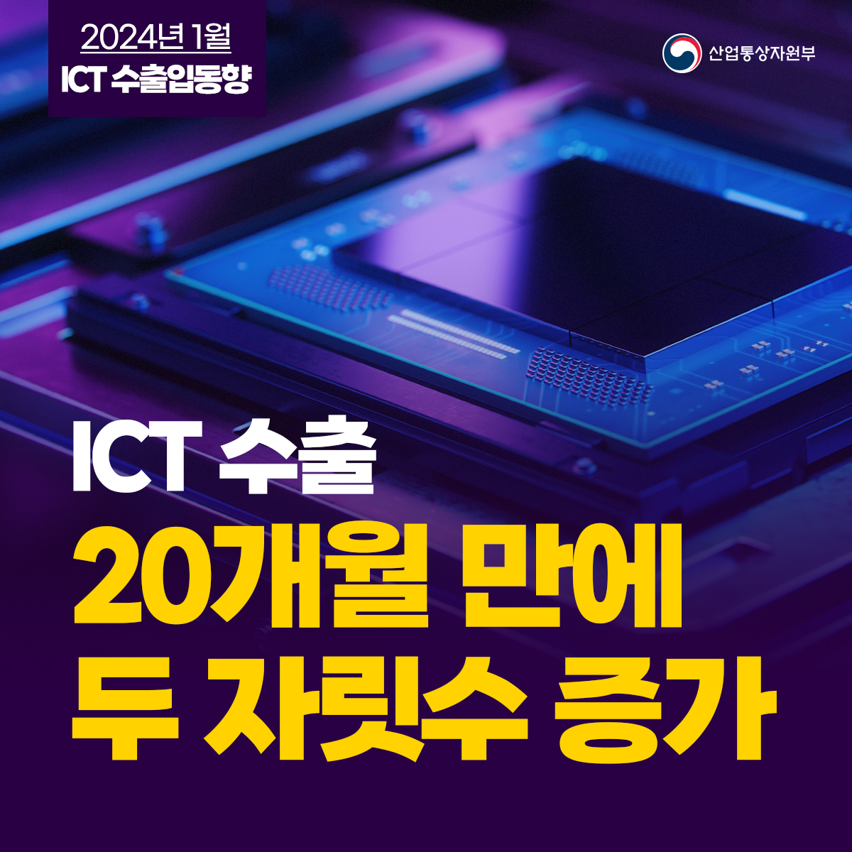 2024년 1월 ICT 수출입동향 산업통상자원부 
ICT 수출 20개월 만에 두 자릿수 증가