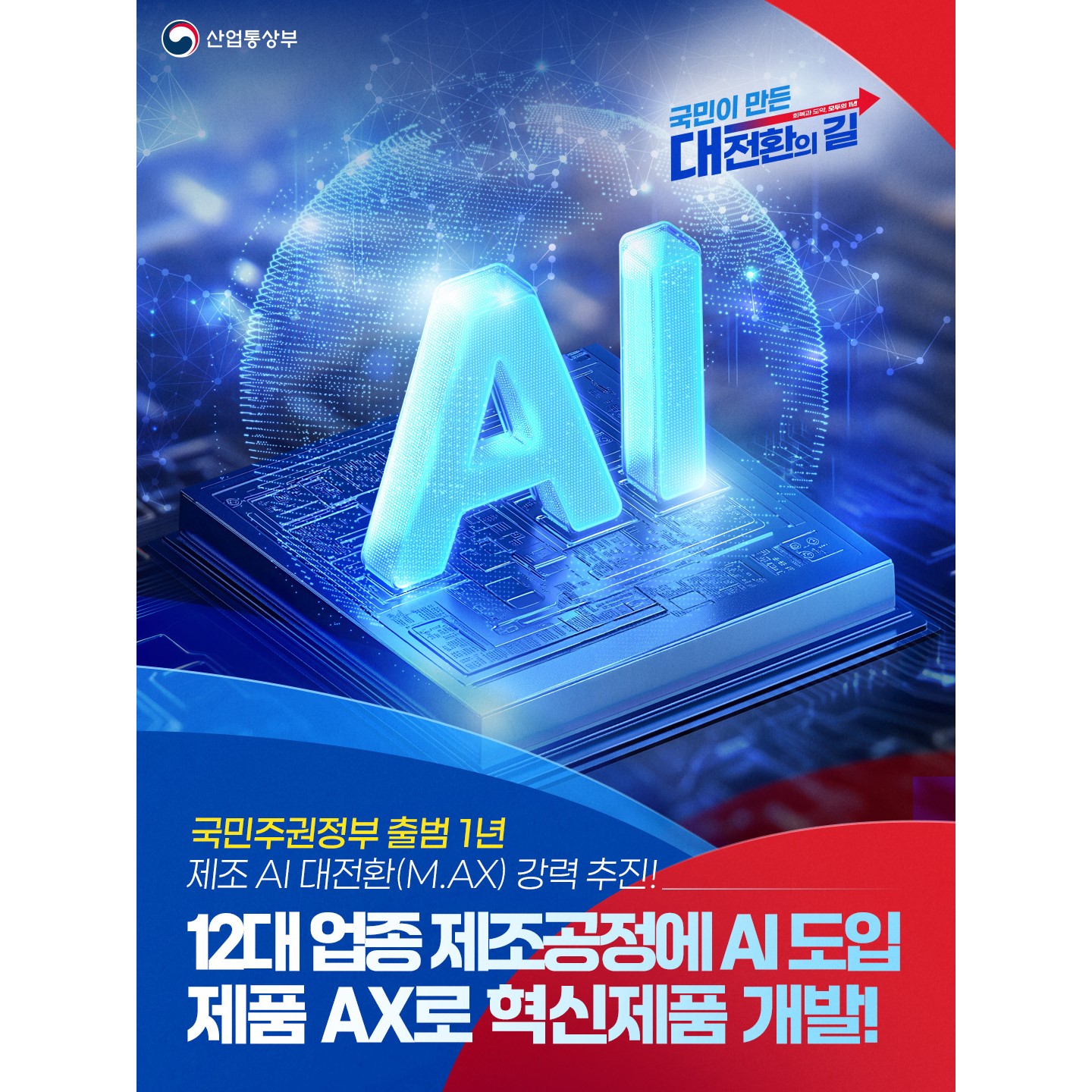 국민주권정부 출범 1년, 12대 업종 제조공정에 AI 도입, 제품 AX로 혁신제품 개발! 1