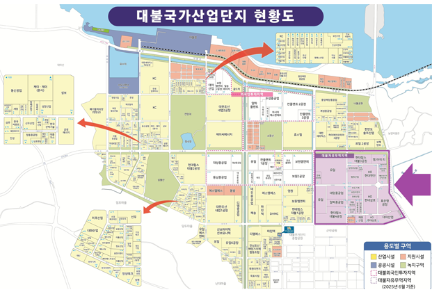 대불국가산업단지 및 대불자유무역지역 위치도(산업시설구역, 지원시설구역, 공공시설구역, 녹지구역)